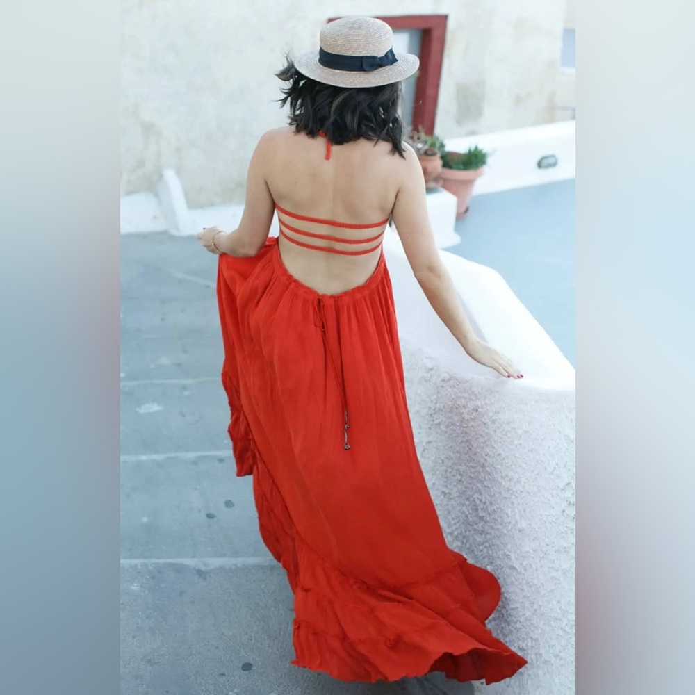 Free People Halter Orange Maxi Dress Women’s Size Small - Picture 6 of 6